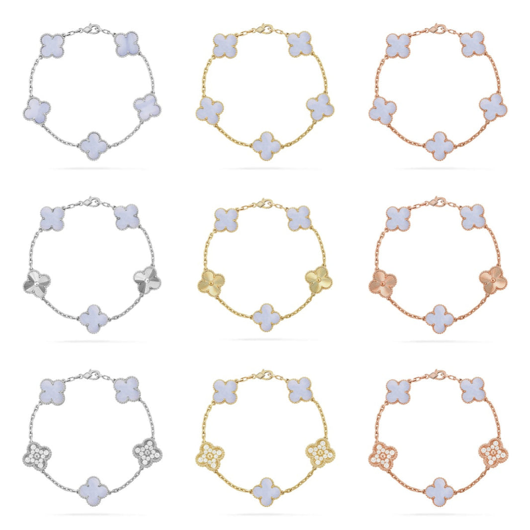 [LUCKY LOVE] CLOVER 5 MOTIF PURPLE CHALCEDONY BRACELET COLLECTION
