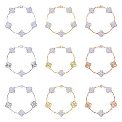 [LUCKY LOVE] CLOVER 5 MOTIF PURPLE CHALCEDONY BRACELET COLLECTION