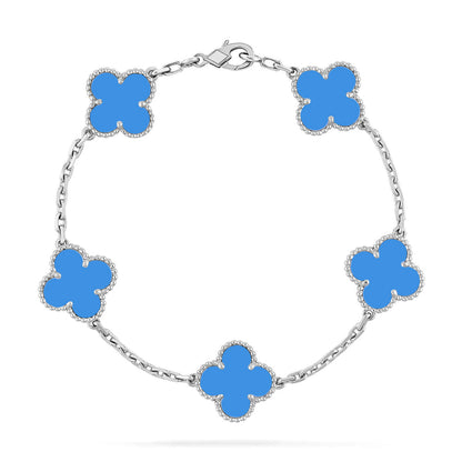 [LUCKY LOVE] CLOVER 5 MOTIF BLUE AGATE BRACELET COLLECTION