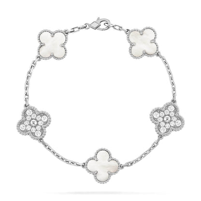 [LUCKY LOVE]CLOVER WHITE PEARL MOP 5 MOTIF BRACELET COLLECTION
