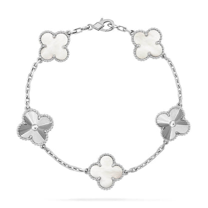 [LUCKY LOVE]CLOVER WHITE PEARL MOP 5 MOTIF BRACELET COLLECTION