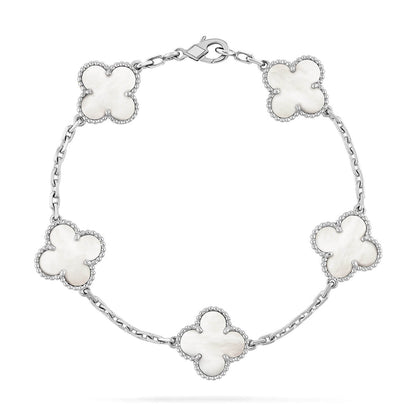 [LUCKY LOVE]CLOVER WHITE PEARL MOP 5 MOTIF BRACELET COLLECTION