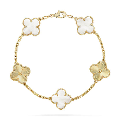 [LUCKY LOVE]CLOVER WHITE PEARL MOP 5 MOTIF BRACELET COLLECTION