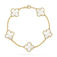 [LUCKY LOVE]CLOVER WHITE PEARL MOP 5 MOTIF BRACELET COLLECTION