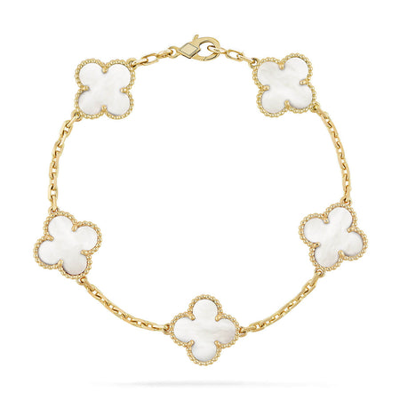 [LUCKY LOVE]CLOVER WHITE PEARL MOP 5 MOTIF BRACELET COLLECTION