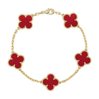 [LUCKY LOVE] CLOVER 5 MOTIF RED CORNELIAN BRACELET COLLECTION