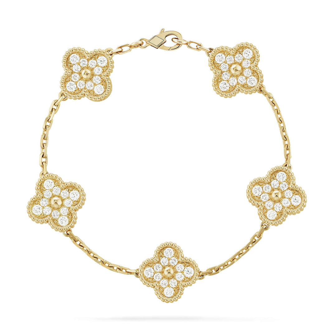 [LUCKY LOVE] CLOVER 5 MOTIF FULL DIAMOND BRACELET COLLECTION