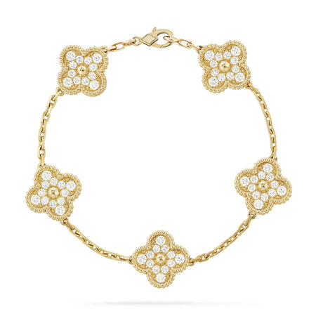 [LUCKY LOVE] CLOVER 5 MOTIF FULL DIAMOND BRACELET COLLECTION