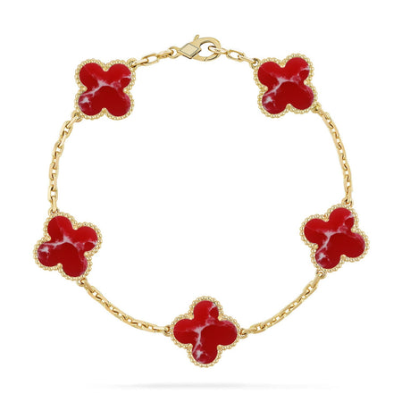 [LUCKY LOVE]CLOVER 5 MOTIF RED PATTERN BRACELET COLLECTION