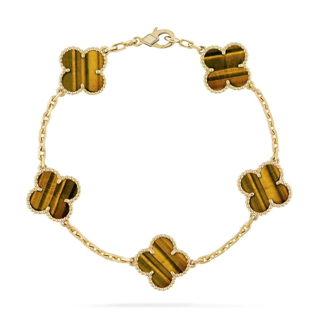 [LUCKY LOVE] CLOVER 5 MOTIFS TIGER EYE BRACELET COLLECTION