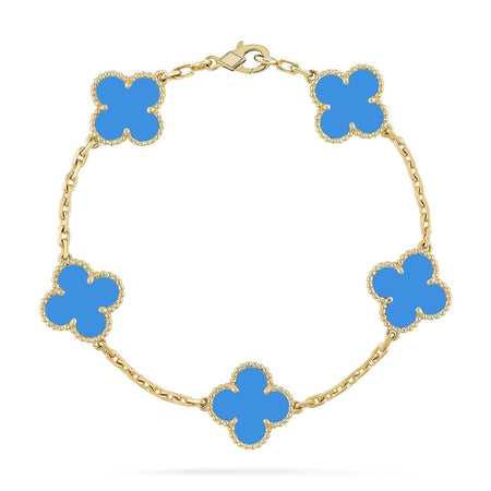 [LUCKY LOVE] CLOVER 5 MOTIF BLUE AGATE BRACELET COLLECTION
