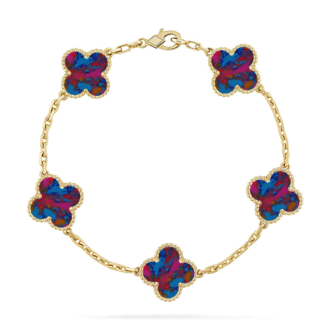 [LUCKY LOVE]CLOVER 5 MOTIF COLOR GEMSTONES BRACELET COLLECTION