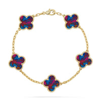 [LUCKY LOVE]CLOVER 5 MOTIF COLOR GEMSTONES BRACELET COLLECTION