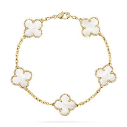 [LUCKY LOVE]CLOVER WHITE PEARL MOP 5 MOTIF BRACELET COLLECTION