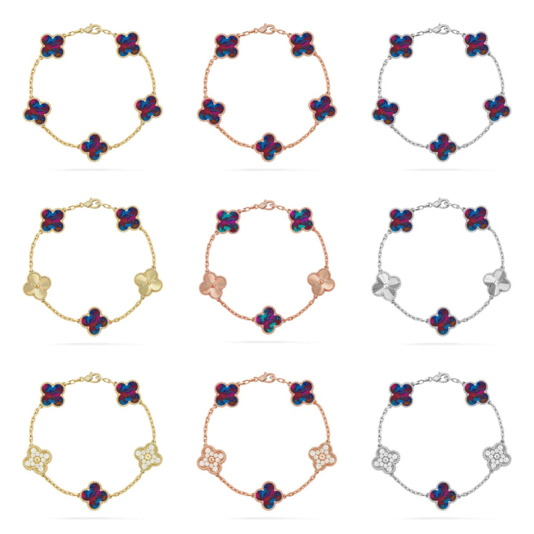 [LUCKY LOVE]CLOVER 5 MOTIF COLOR GEMSTONES BRACELET COLLECTION