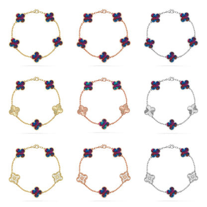 [LUCKY LOVE]CLOVER 5 MOTIF COLOR GEMSTONES BRACELET COLLECTION