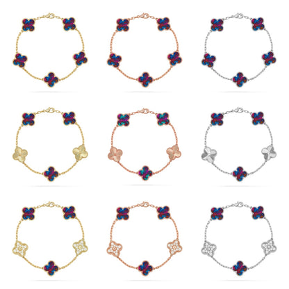 [LUCKY LOVE]CLOVER 5 MOTIF COLOR GEMSTONES BRACELET COLLECTION