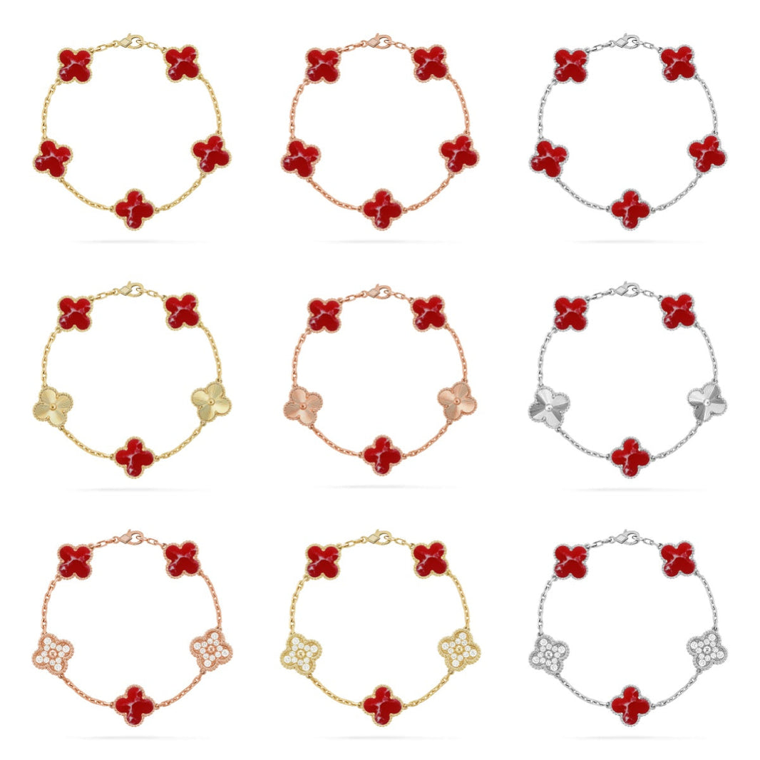[LUCKY LOVE]CLOVER 5 MOTIF RED PATTERN BRACELET COLLECTION
