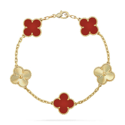 [LUCKY LOVE] CLOVER 5 MOTIF RED CORNELIAN BRACELET COLLECTION