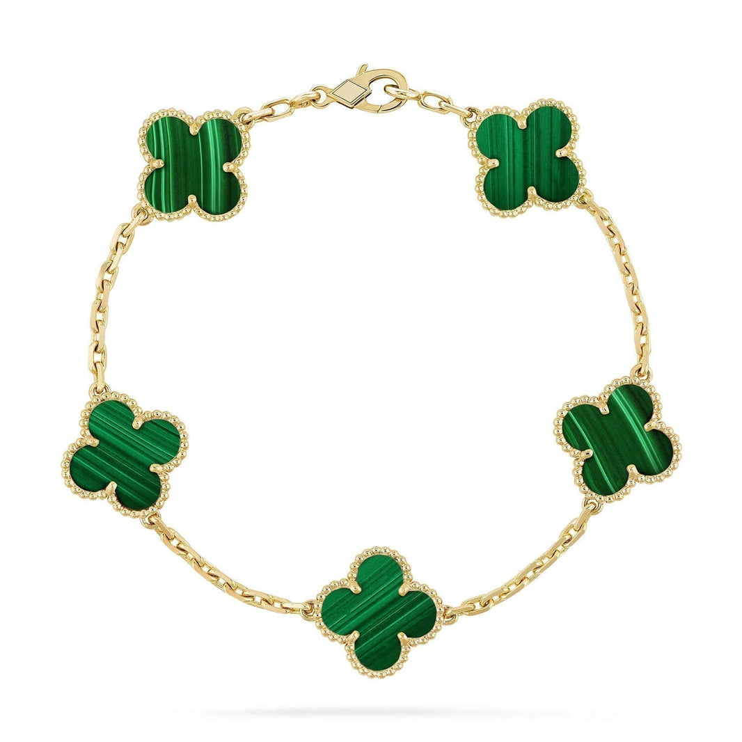 [LUCKY LOVE]CLOVER 5 MOTIFS MALACHITE BRACELET