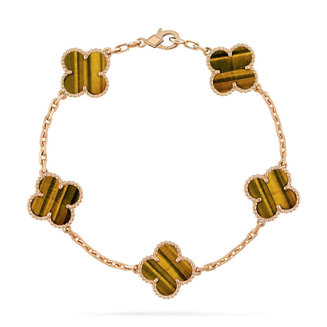 [LUCKY LOVE]CLOVER  5 MOTIFS TIGER EYE BRACELET