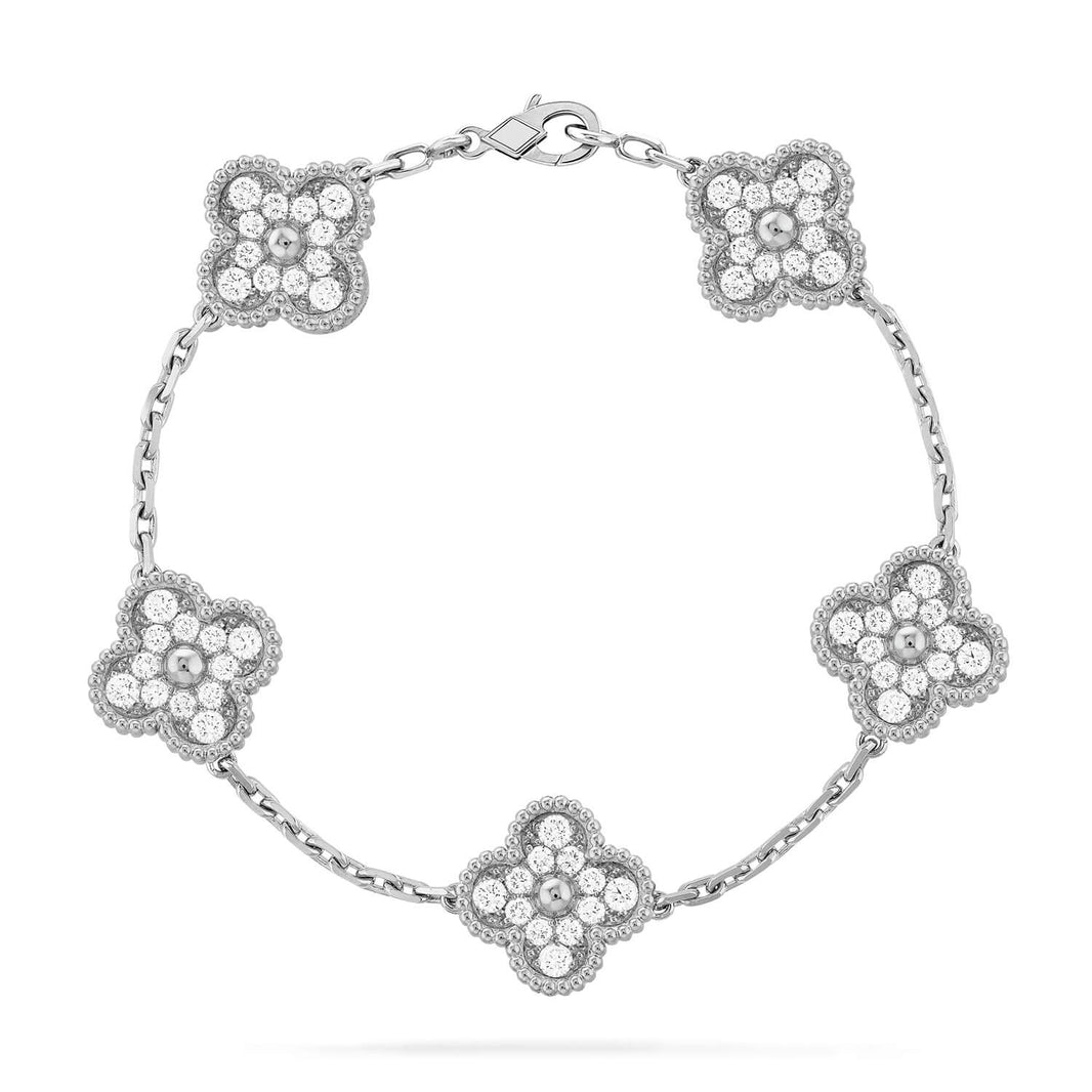 [LUCKY LOVE]CLOVER 5 MOTIFS  DIAMOND BRACELET SILVER