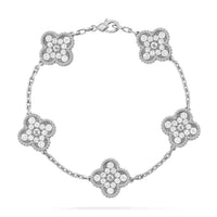 [LUCKY LOVE]CLOVER 5 MOTIFS  DIAMOND BRACELET SILVER