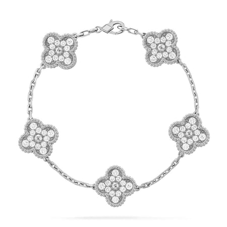 [LUCKY LOVE]CLOVER 5 MOTIFS  DIAMOND BRACELET SILVER