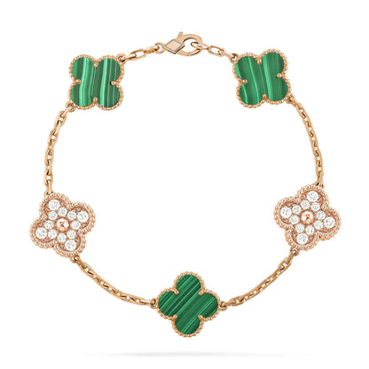 [LUCKY LOVE]CLOVER  5 MOTIF MALACHITE DIAMOND BRACELET