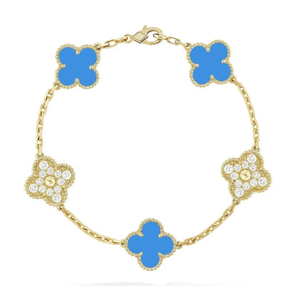 [LUCKY LOVE] CLOVER 5 MOTIF BLUE AGATE BRACELET COLLECTION