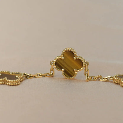 [LUCKY LOVE] CLOVER 5 MOTIFS TIGER EYE BRACELET COLLECTION
