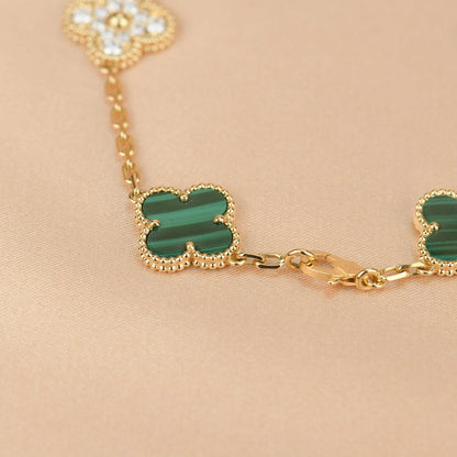 [LUCKY LOVE]CLOVER  5 MOTIF MALACHITE DIAMOND BRACELET