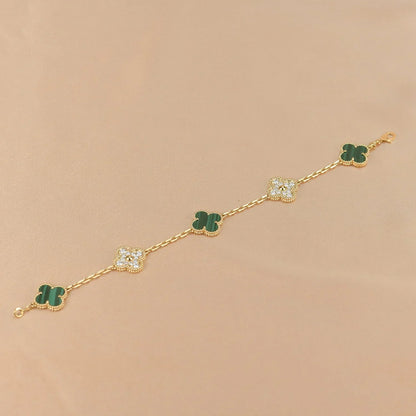 [LUCKY LOVE] CLOVER 5 MOTIF MALACHITE BRACELET COLLECTION