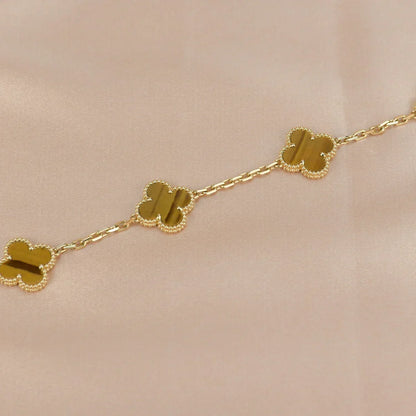 [LUCKY LOVE] CLOVER 5 MOTIFS TIGER EYE BRACELET COLLECTION
