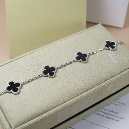 [LUCKY LOVE]CLOVER 5 MOTIF ONYXS  BRACELET SILVER