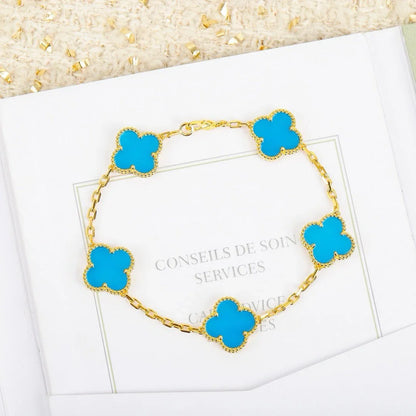[LUCKY LOVE] CLOVER 5 MOTIF TURQUOISE BRACELET COLLECTION