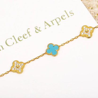 [LUCKY LOVE] CLOVER 5 MOTIF TURQUOISE BRACELET COLLECTION