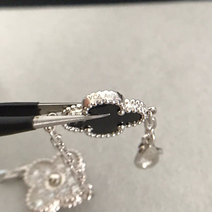 [LUCKY LOVE]CLOVER 5 MOTIF ONYXS DIAMOND BRACELET SILVER
