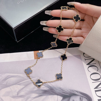 [LUCKY LOVE]CLOVER 10 MOTIFS ONYX NECKLACE