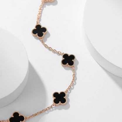 [LUCKY LOVE]CLOVER 10 MOTIFS ONYX NECKLACE