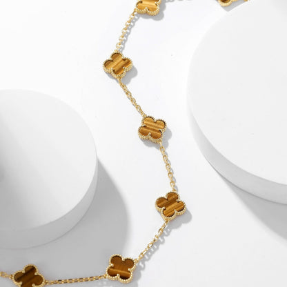 [LUCKY LOVE]CLOVER 10 MOTIFS TIGER EYE NECKLACE
