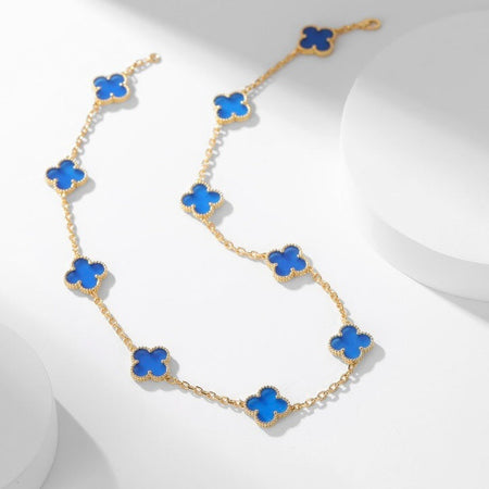 [LUCKY LOVE]CLOVER 10 MOTIFS BLUE AGATE NECKLACE