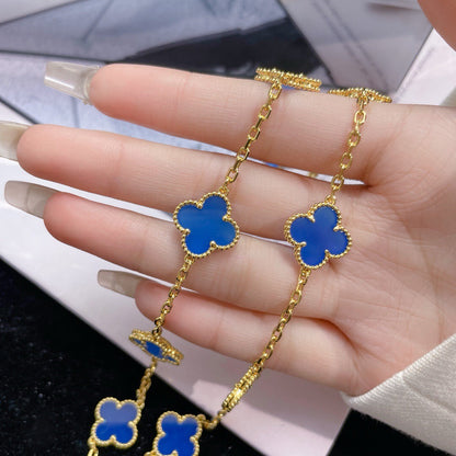 [LUCKY LOVE]CLOVER 10 MOTIFS BLUE AGATE NECKLACE