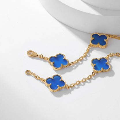[LUCKY LOVE]CLOVER 10 MOTIFS BLUE AGATE NECKLACE