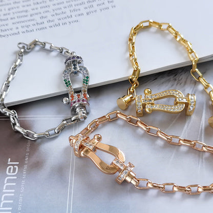 [LUCKY LOVE]FORCE LARGE HORSESHOE CLASP  METAL BRACELET