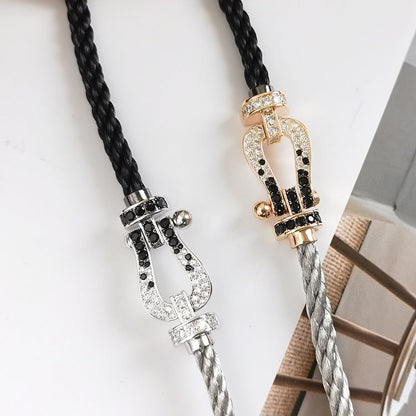 [LUCKY LOVE]FORCE LARGE HORSESHOE BLACK WHITE DIAMOND BRACELET SILVER