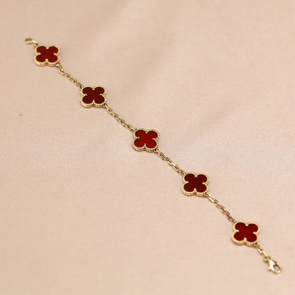 [LUCKY LOVE] CLOVER 5 MOTIF RED CORNELIAN BRACELET COLLECTION