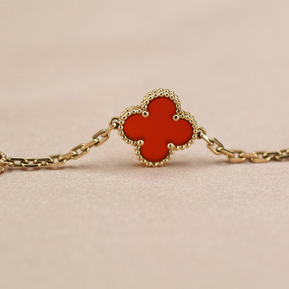 [LUCKY LOVE]CLOVER 5 MOTIFS RED AGATE  BRACELET