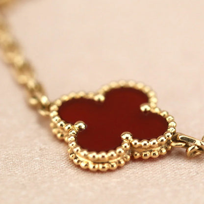 [LUCKY LOVE] CLOVER 5 MOTIF RED CORNELIAN BRACELET COLLECTION