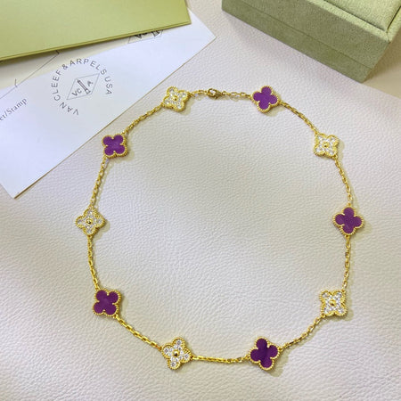 [LUCKY LOVE]CLOVER 10 MOTIFS  PURPLE VIOLET DIAMOND NECKLACE